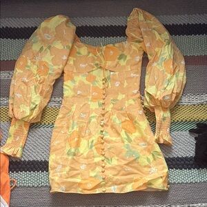 Sabo Skirt Yellow Orange Smocked Bodycon Dress